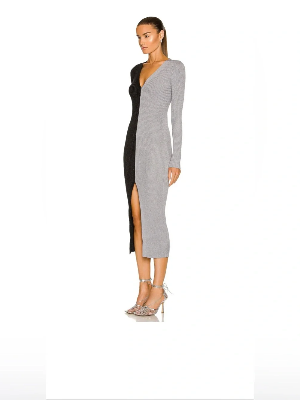 STAUD Shoko Colorblock Sweater Midi Dress Black Silver Small Long Sleeve - Picture 2 of 7